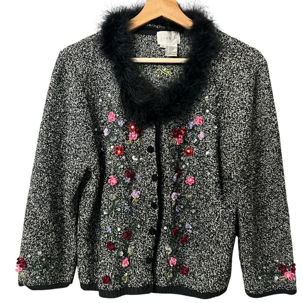 Vintage Y2K Womens Embroidered Cardigan Sweater Size XL Cottagecore Coquette 90s